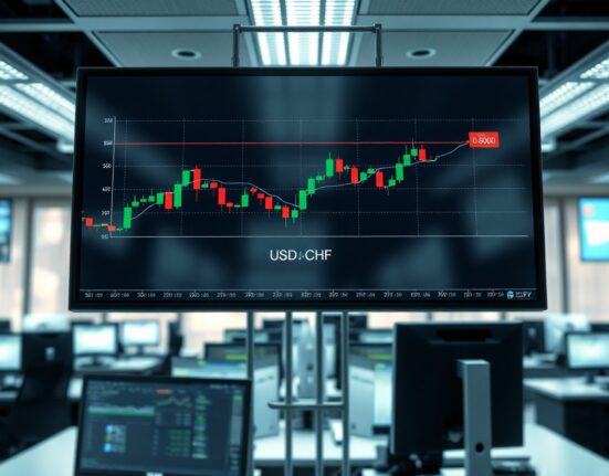 USD/CHF forex chart approaching the 0.8000 level on a trading screen
