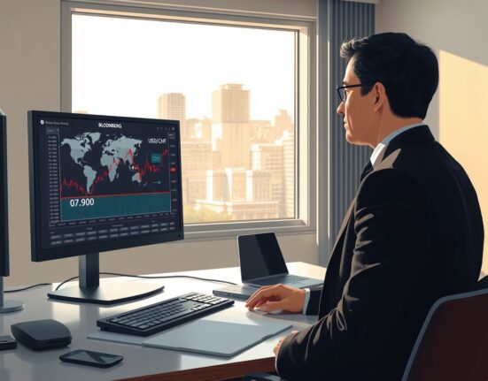 Financial analyst monitoring USD/CHF exchange rate amid Iran geopolitical developments affecting Swiss franc.