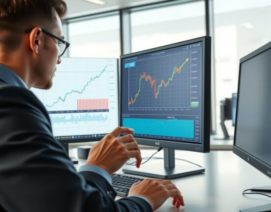 Trader analyzing USD/CHF forex chart as safe-haven demand boosts the US Dollar.