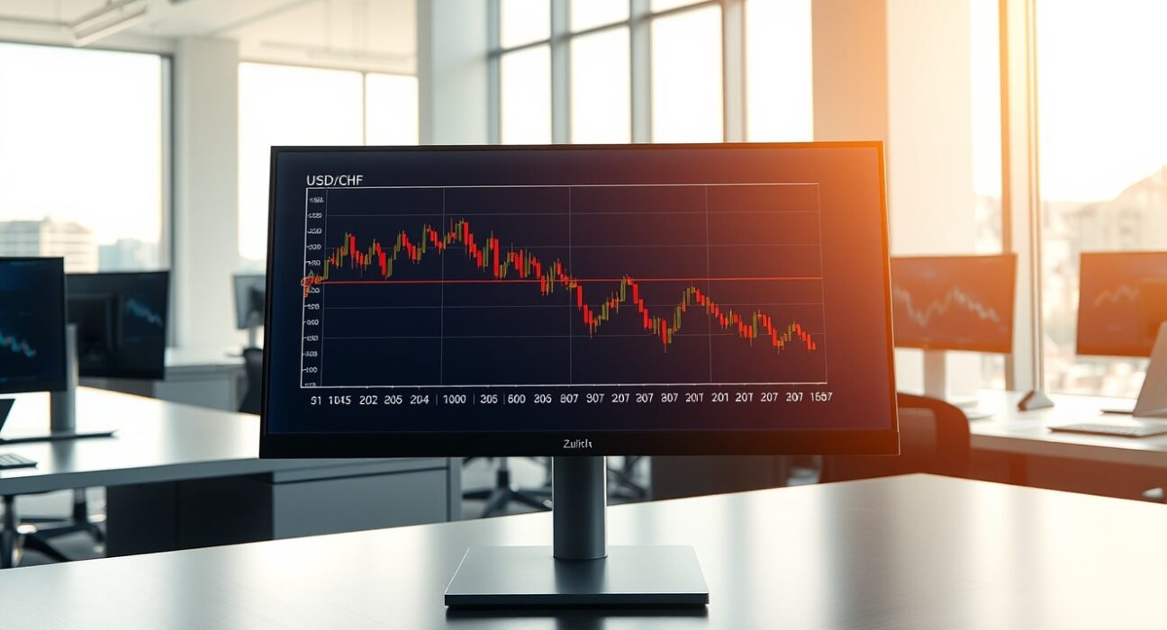 USD/CHF forex chart showing decline as Middle East tensions ease and US Dollar weakens.