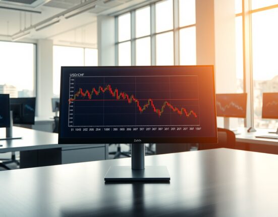 USD/CHF forex chart showing decline as Middle East tensions ease and US Dollar weakens.