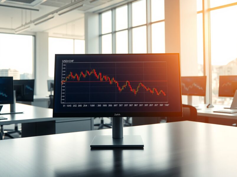 USD/CHF forex chart showing decline as Middle East tensions ease and US Dollar weakens.