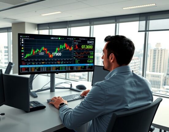 Forex trader in Zurich analyzes USD/CHF chart ahead of Federal Reserve and Swiss National Bank policy decisions.