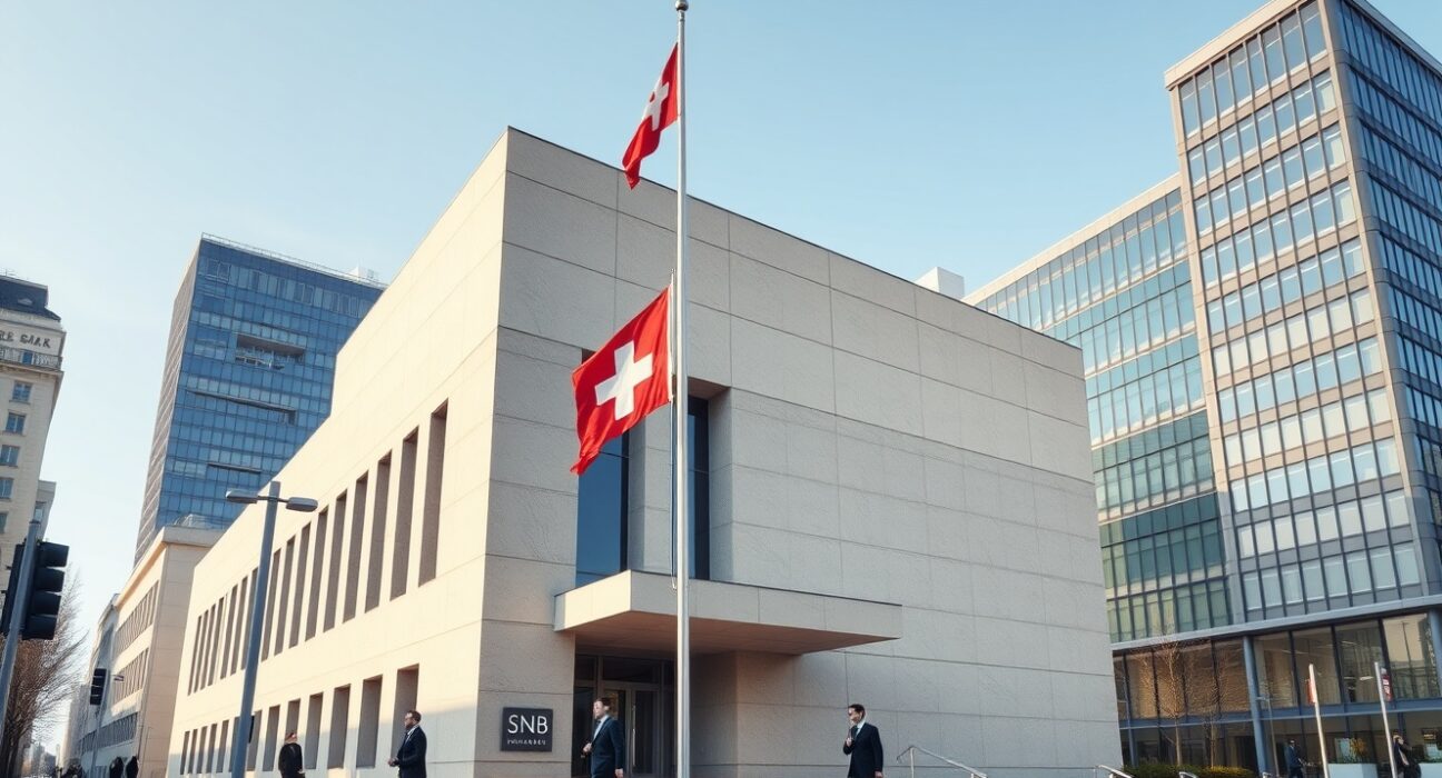 Swiss National Bank headquarters in Zurich where monetary policy decisions impact USD/CHF exchange rate
