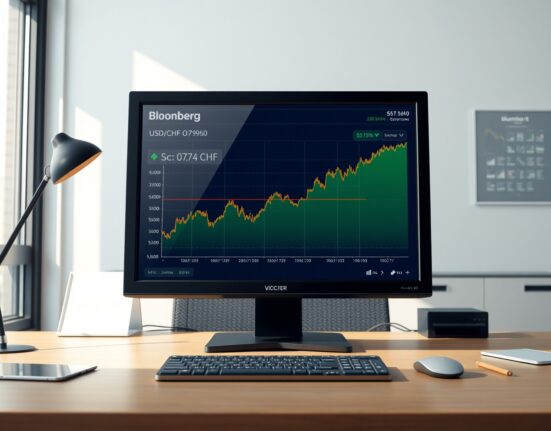 USD/CHF currency pair chart showing surge to 0.7960 on trading terminal in Zurich financial district