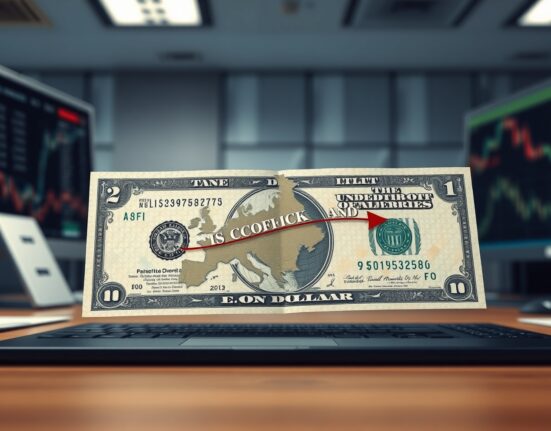 USD banknote with conflict timeline overlay representing Societe Generale analysis on currency performance