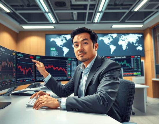 Financial analyst examining USD decline charts and economic data in trading environment