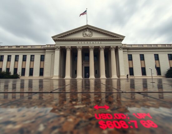 US Federal Reserve building exterior with cloudy sky, representing USD downside risks from Fed politics in 2025.