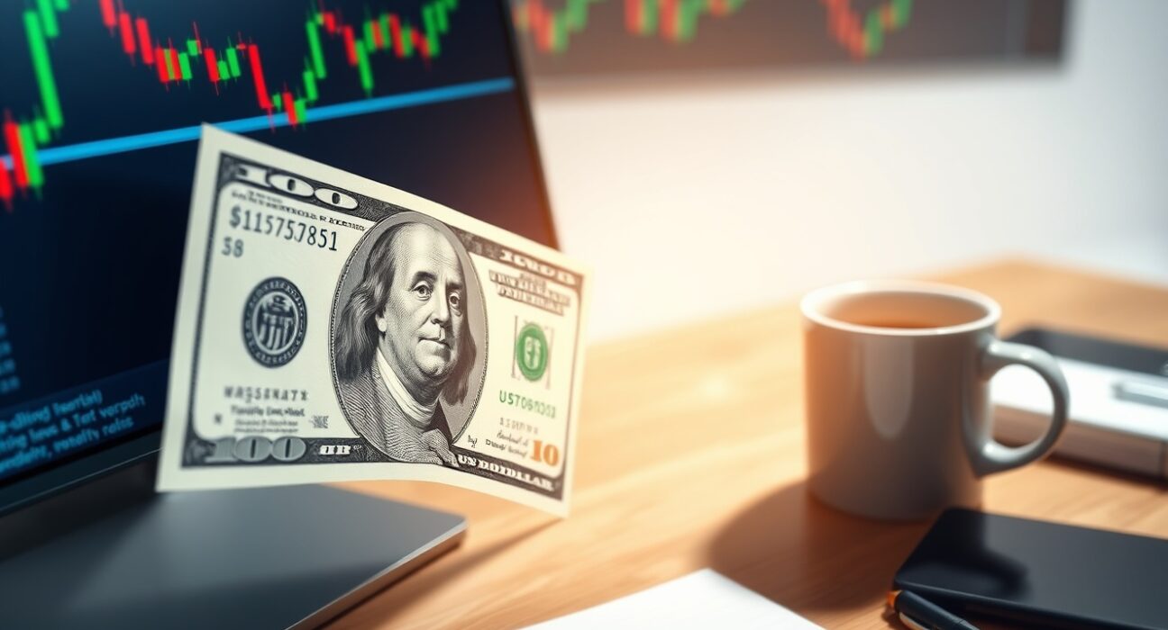 US dollar banknote and financial chart representing USD firm tone with Fed on hold analysis