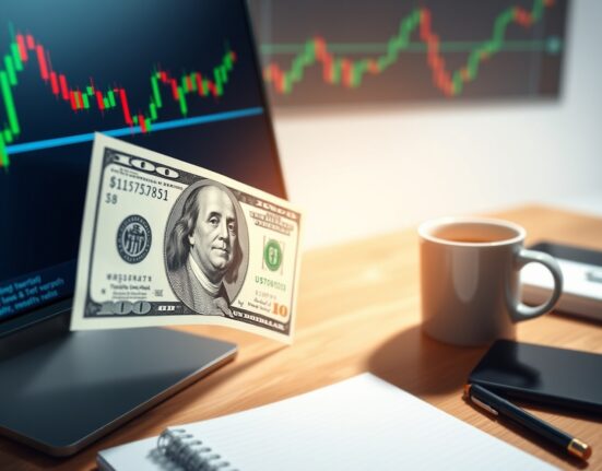 US dollar banknote and financial chart representing USD firm tone with Fed on hold analysis