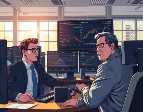 Financial traders monitoring USD currency charts amid geopolitical uncertainty affecting global markets.