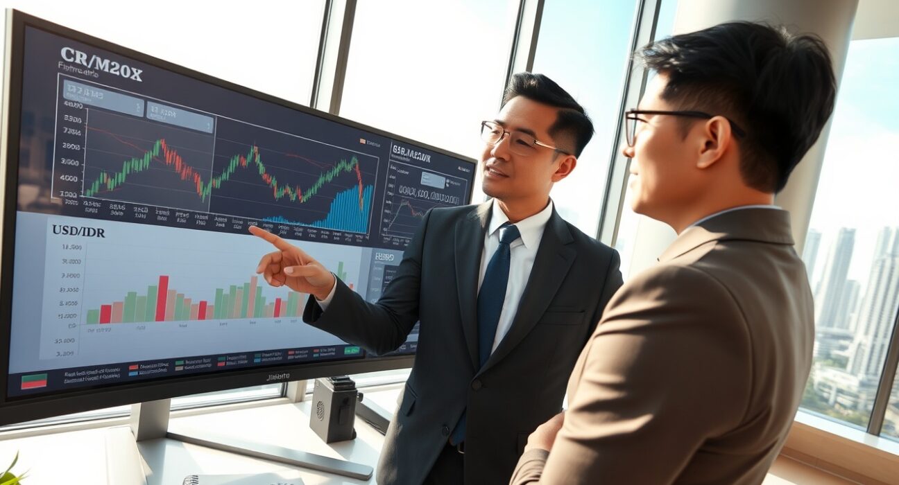 Financial analyst examines USD/IDR exchange rate chart showing Indonesian rupiah stability indicators