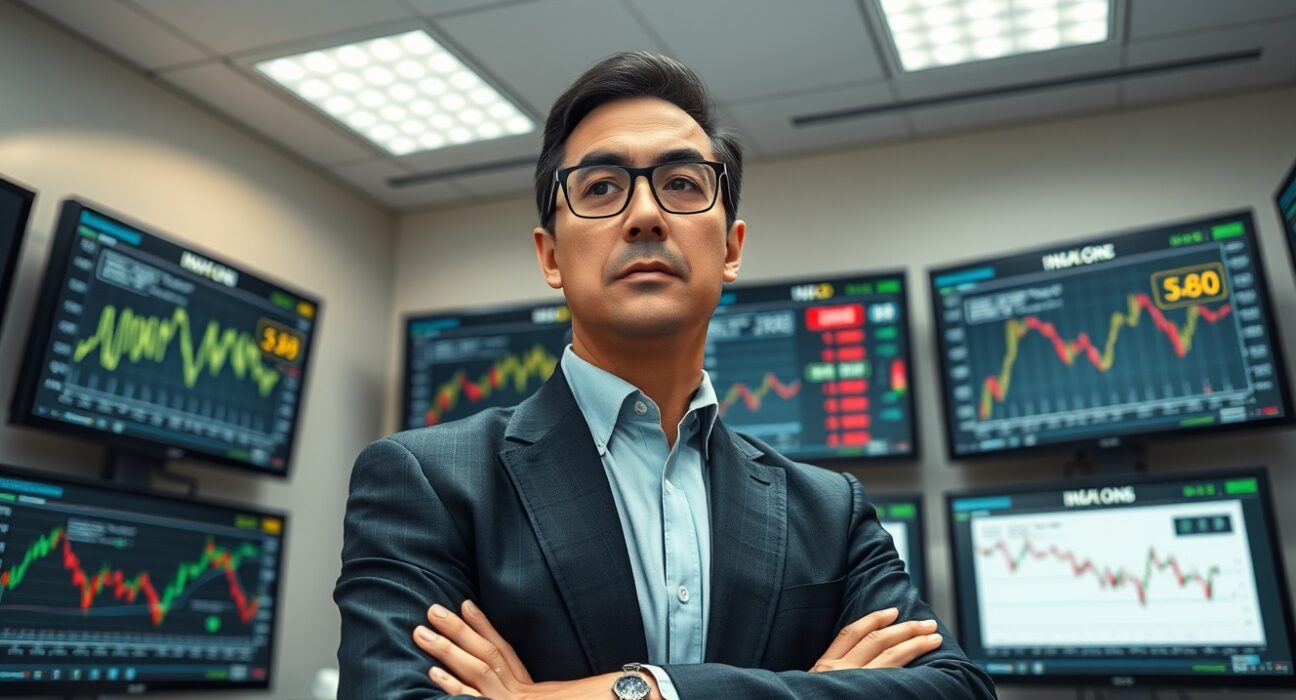 Financial analyst examining USD inflation data and Federal Reserve policy indicators in trading environment