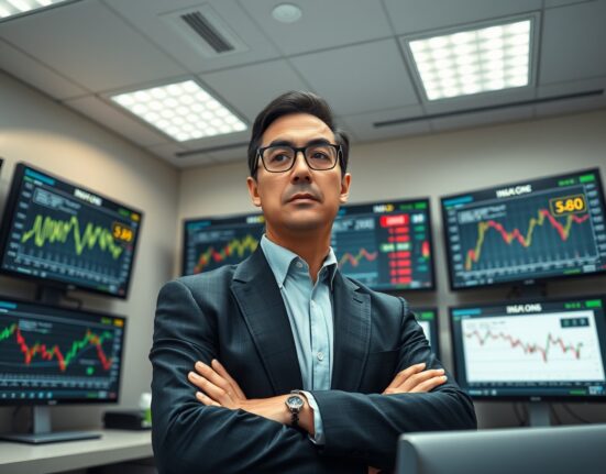 Financial analyst examining USD inflation data and Federal Reserve policy indicators in trading environment