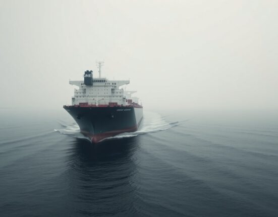 Oil tanker navigating the Strait of Hormuz, highlighting the USD inflation shock risk from a potential blockade, as analyzed by MUFG.