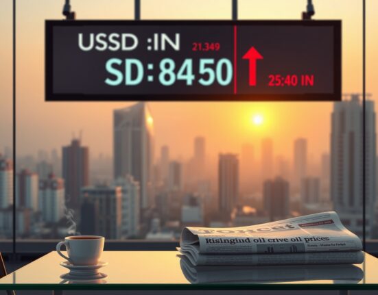 USD/INR exchange rate near all-time high on trading board as oil prices rise, signaling rupee depreciation pressure