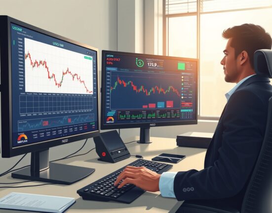 Trader analyzing USD/INR exchange rate decline following RBI dollar buying measures