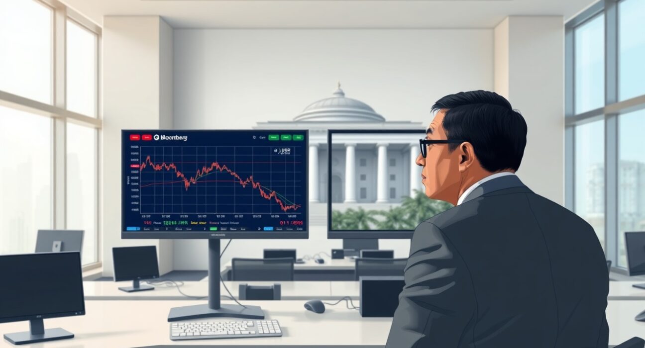 USD/INR exchange rate analysis on trading terminal with RBI monetary policy decision