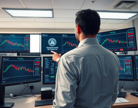 Forex analyst monitoring USD/INR decline following RBI monetary policy measures supporting Indian Rupee