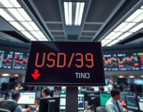 USD/INR exchange rate display showing Indian Rupee depreciation against US Dollar in financial trading environment