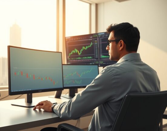 Professional forex trader analyzing USD/INR exchange rate charts in Mumbai financial office