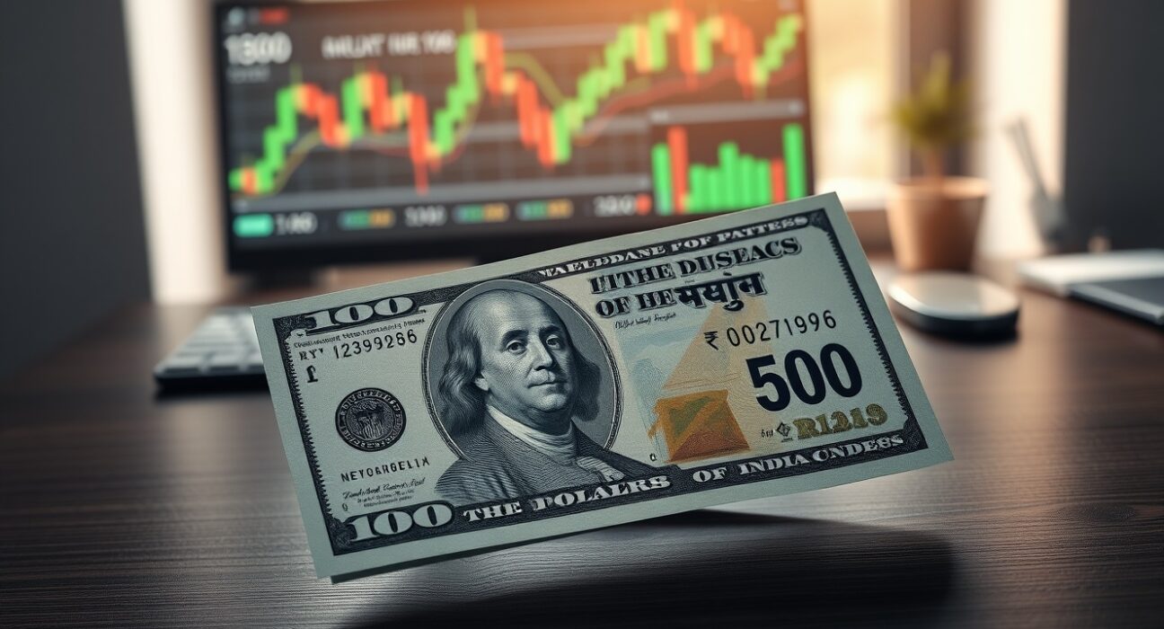 USD/INR exchange rate analysis showing US Dollar strength over Indian Rupee on financial charts.
