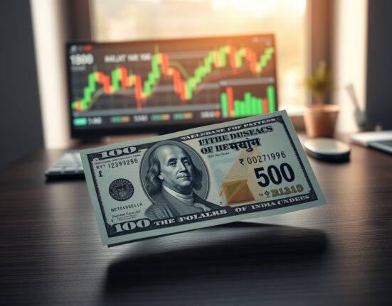 USD/INR exchange rate analysis showing US Dollar strength over Indian Rupee on financial charts.