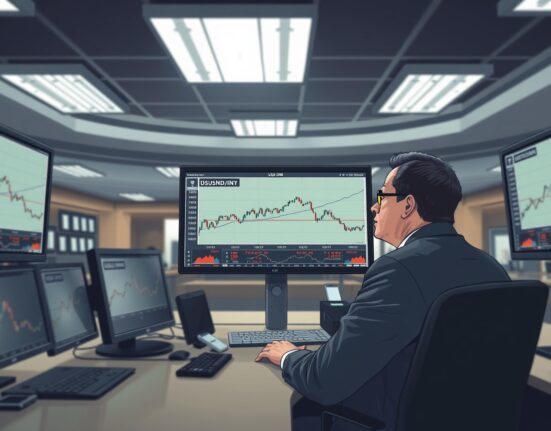 USD/INR exchange rate analysis on trading desk monitors during Federal Reserve policy review