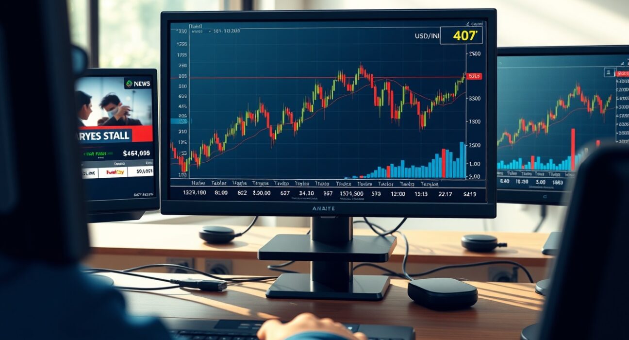 USD/INR exchange rate chart showing strong gains amid US-Iran negotiation failure and oil price surge