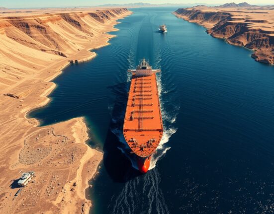 Oil tanker navigating the strategic Strait of Hormuz chokepoint amid geopolitical tensions affecting USD/INR exchange rate.