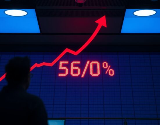 USD/INR exchange rate board showing a rally with red upward arrows in a Mumbai trading floor, representing the currency pair's movement.