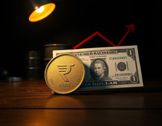 USD/INR rally chart showing rupee depreciation against US dollar amid oil price and FII selling pressure