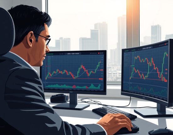 Forex trader analyzing USD/INR exchange rate charts during market volatility in Mumbai