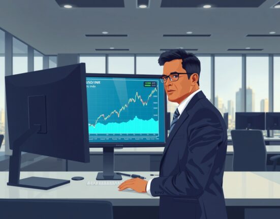 Trader in Mumbai analyzes USD/INR hitting all-time highs amid foreign investor selling.