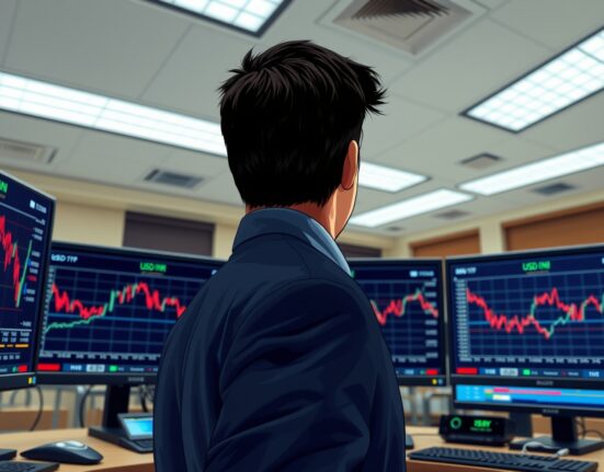 Trader monitors USD/INR exchange rate hitting record highs during Middle East conflict impact on Indian Rupee