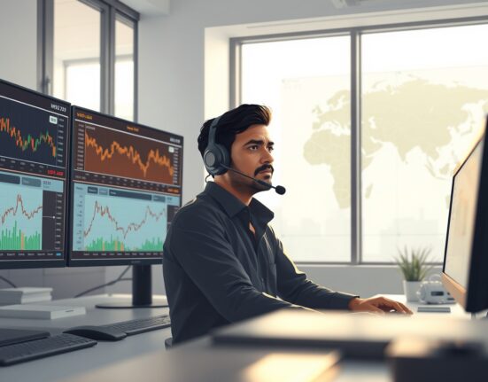 Trader monitoring USD/INR exchange rate amid Middle East conflict risks affecting currency markets