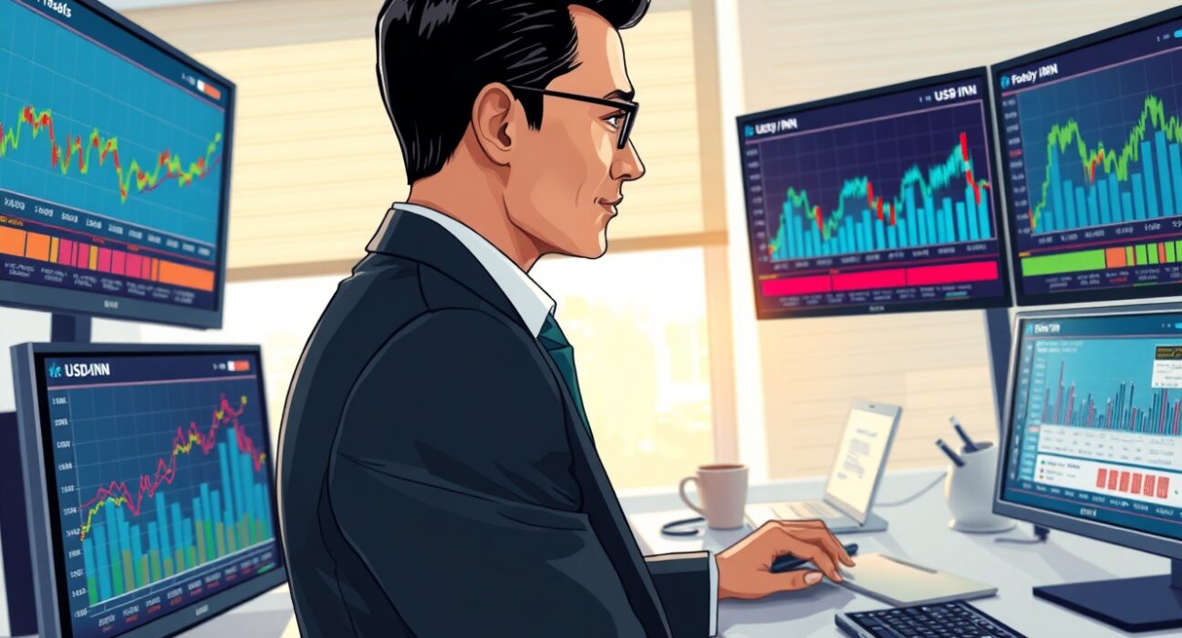 Financial analyst reviews USD/INR exchange rate data and Indian regulatory policies affecting currency markets.