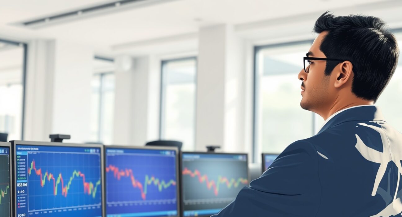 Forex trader monitoring USD/INR currency charts after RBI foreign exposure curbs