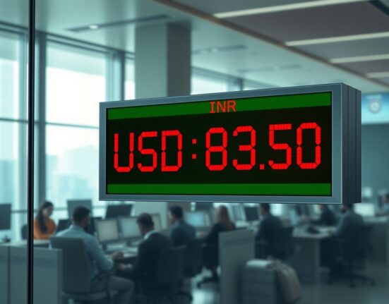 USD/INR currency exchange board showing rupee weakness against dollar amid multiple headwinds