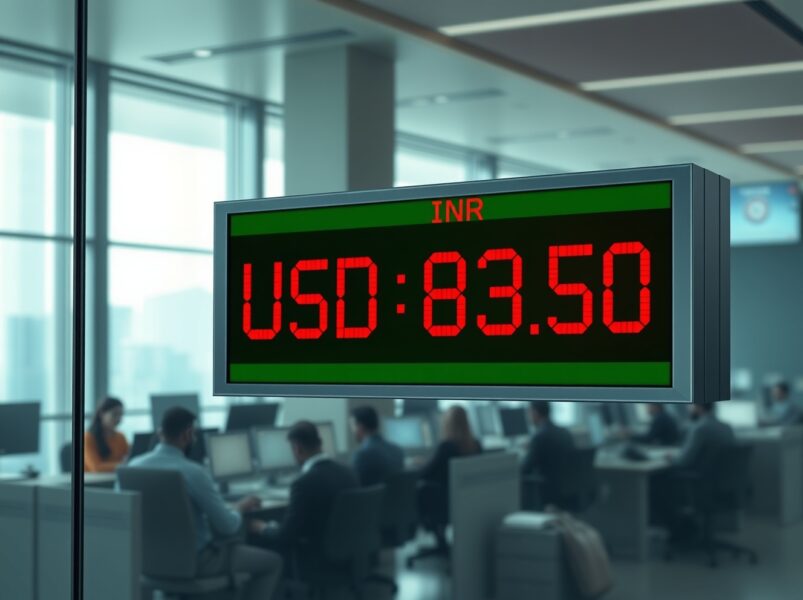 USD/INR currency exchange board showing rupee weakness against dollar amid multiple headwinds