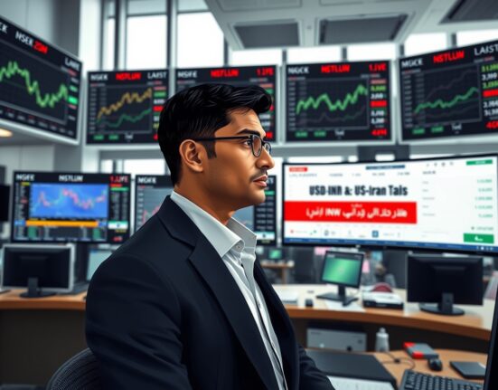Financial trader analyzing USD/INR exchange rate during US-Iran diplomatic talks in Pakistan