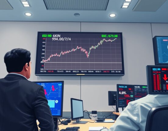 USD/INR exchange rate surging above 94 on a trading floor display amid foreign capital outflows.