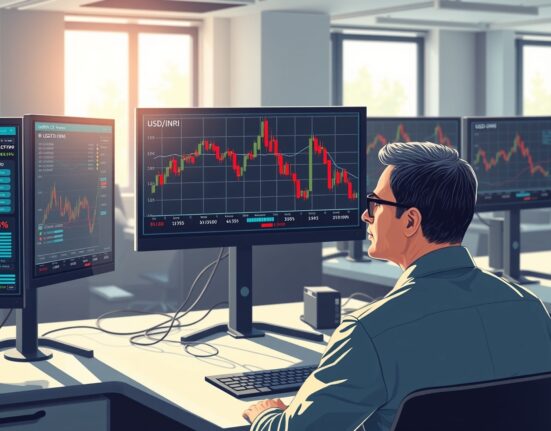 USD/INR exchange rate and oil price charts showing sharp declines following Middle East de-escalation news