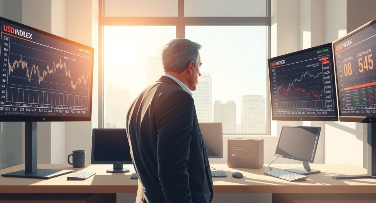 Financial analyst reviewing USD currency impact from employment data in Commerzbank report