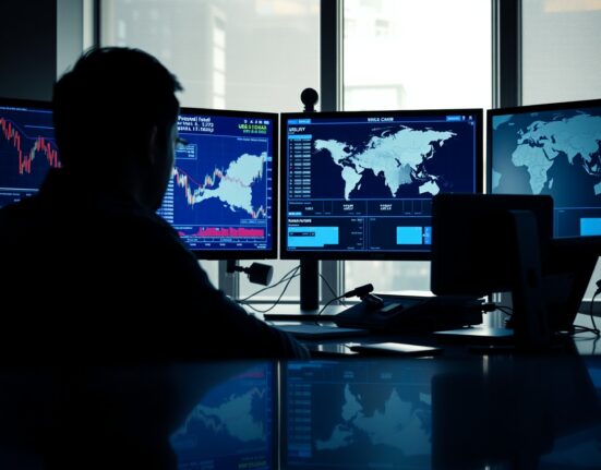 Financial analyst monitoring USD/JPY forex charts amid geopolitical uncertainty from Iran peace talks
