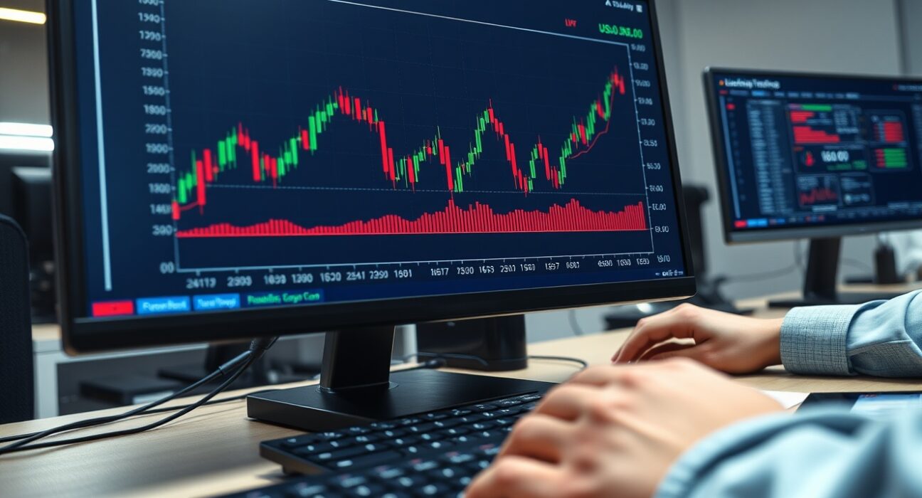 USD/JPY forex chart approaching the 160.00 level on a trading desk monitor, signaling potential Bank of Japan action.