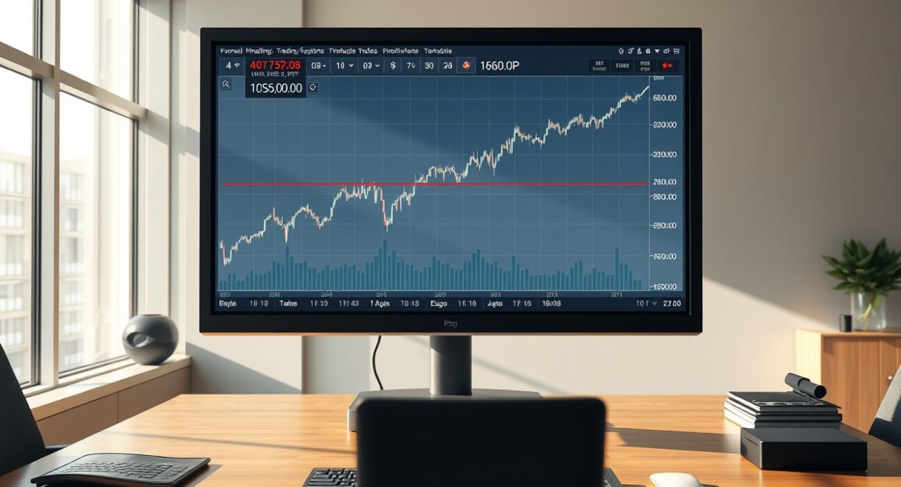 USD/JPY forex chart analysis on a trading desk as the pair nears the critical 160.0 level.