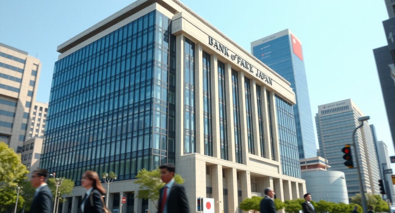 Bank of Japan headquarters building representing monetary policy decisions affecting USD/JPY exchange rate.