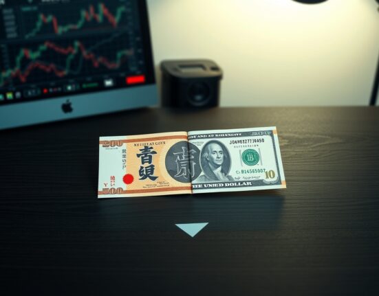 USD/JPY currency pair with Japanese Yen and US Dollar banknotes, representing BoJ stance risks and Yen slide forecast by MUFG.