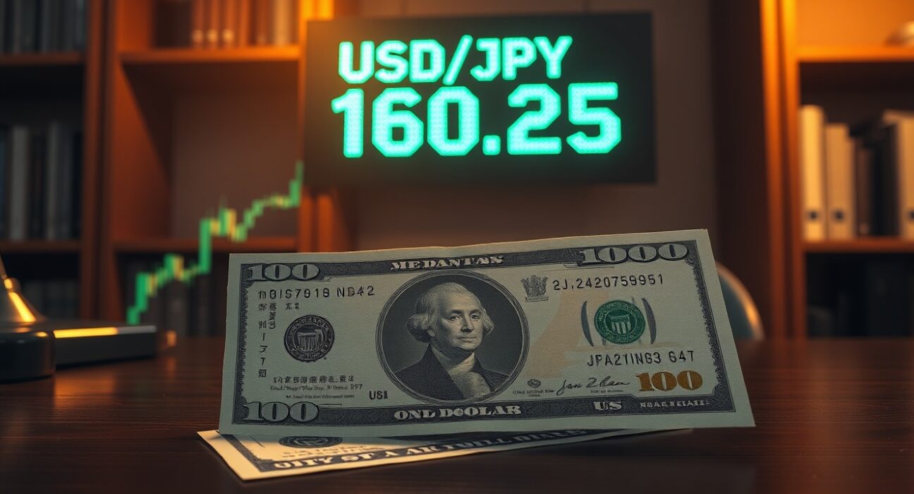 USD/JPY climbs to one-month high above 160 with Fed decision approaching, showing yen weakness and dollar strength in forex markets